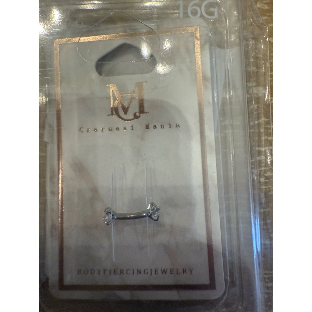 Eyebrow Rook Curve Square Clear 3mm Internal Thread‎ Gems 16 Gauge 5/16" Steel